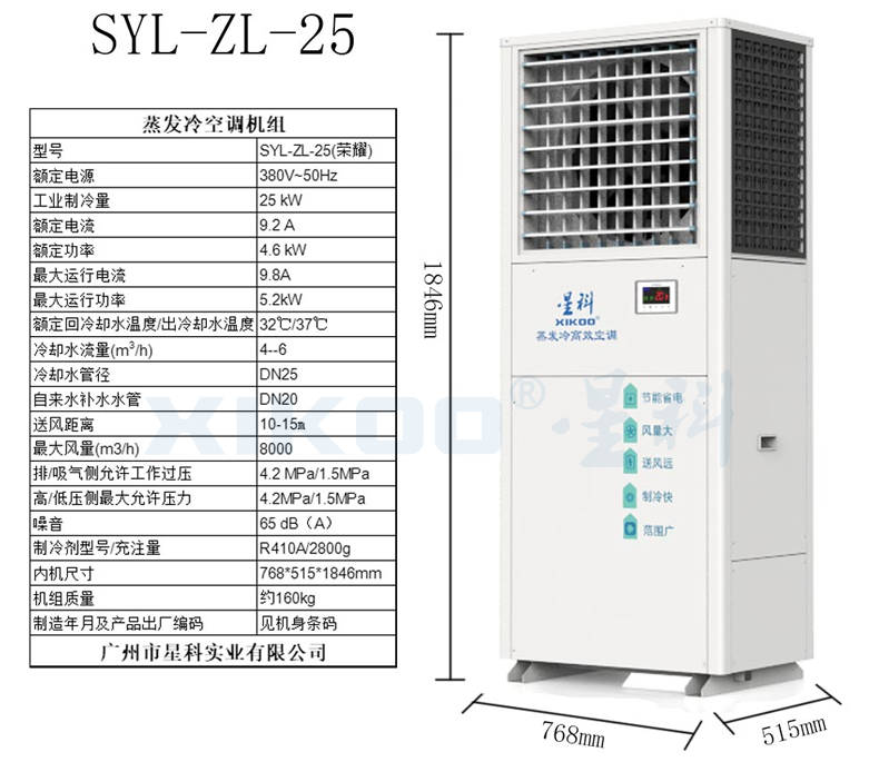 工業(yè)蒸發(fā)冷省電空調(diào)SYL-ZL-25（單面直吹送風(fēng)）產(chǎn)品參數(shù)